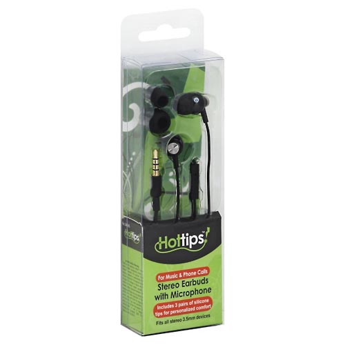 Image for Hottips Earbuds, Stereo, with Microphone,1pr from Yost Pharmacy