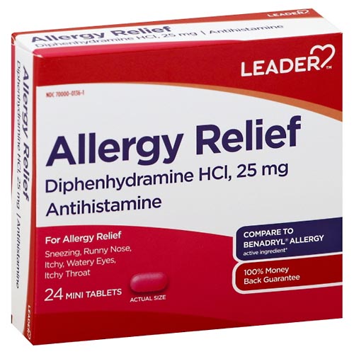 Image for Leader Allergy Relief, 25 mg, Mini Tablets,24ea from Yost Pharmacy