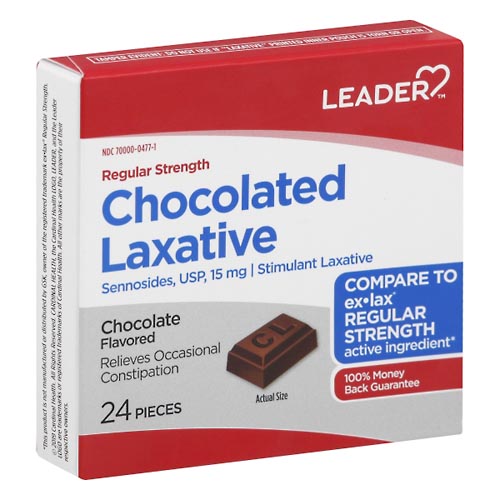 Image for Leader Chocolated Laxative, Regular Strength, 15 mg, Chocolate Flavored,24ea from Yost Pharmacy