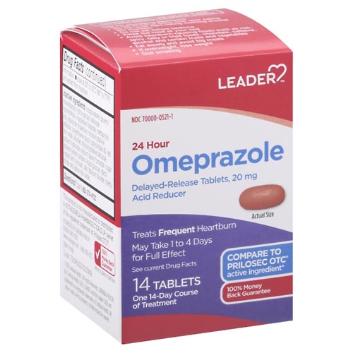 Image for Leader Omeprazole, 24 Hour, 20 mg, Delayed-Release Tablets,14ea from Yost Pharmacy
