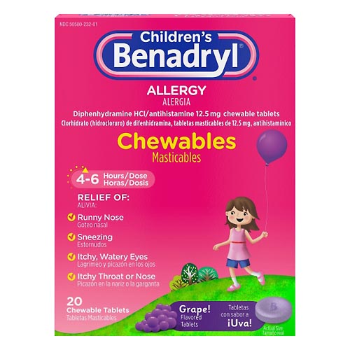 Image for Children's Benadryl Allergy, Grape, Chewable Tablets,20ea from Yost Pharmacy