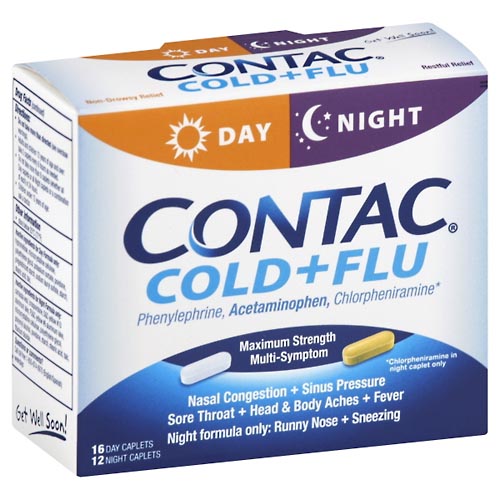 Image for Contac Cold + Flu, Multi-Symptom, Day & Night, Maximum Strength, Caplets,28ea from Yost Pharmacy